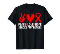 Peace Love Hope Stroke Awareness Red Ribbon Support T-Shirt