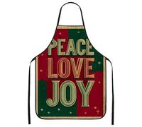 Peace Love Joy Apron, Retro Holiday Kitchen Apron for Cooking, Festive Christmas Chef Work for Adults, Red and Green, 24x31 Inch