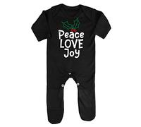Peace Love Joy Mistletoe Baby Romper Jumpsuit with feet, 6-12 Months, Black