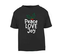 Peace Love Joy Mistletoe Short Sleeve Cotton Kids t Shirt, 2-3 Years, Black