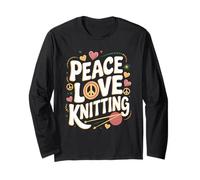 Peace Love Knitting Retro Yarn Design Long Sleeve T-Shirt