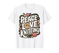 Peace Love Knitting Retro Yarn Design T-Shirt