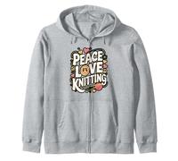 Peace Love Knitting Retro Yarn Design Zip Hoodie