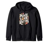 Peace Love Knitting Retro Yarn Design Zip Hoodie