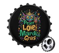 Peace Love Mardi and The Gras Bottle Opener Refrigerator Magnetic Portable Decorative Gifts Stick Photos Notifications Or Reminders