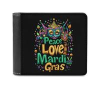 Peace Love Mardi and The Gras Leather Wallet for Men Slim Bifold Wallet with Money Clip Minimalist Credit Card Holder