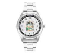 Peace Love Mardi and The Gras Men's Steel Strap Watch Easy Reader Casual Silver Dial Fashion Analog Watches