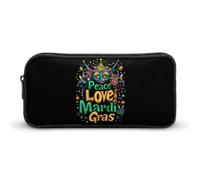 Peace Love Mardi and The Gras Pencil Case Large Capacity Storage Bags Makeup Stationery Portable Organiser