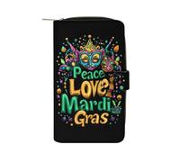 Peace Love Mardi and The Gras PU Leather Wallet Cloth with 12 Card Holder Handbag Long Clutch for Men Women