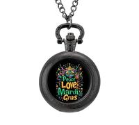Peace Love Mardi and The Gras Vintage Pocket Watch with Chain Classic Numerals White Dial