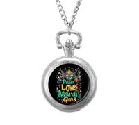 Peace Love Mardi and The Gras Vintage Pocket Watch with Chain Classic Numerals White Dial