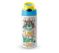 Peace Love Mardi and The Gras Water Bottle with Straw and Handle and Pop-Up Spout Cover Leak-Proof Stainless Steel Travel Cup