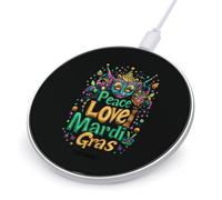 Peace Love Mardi And The Gras Wireless Charger Pad Fast 10W Max Portable Charging Station Compatible with iPhone