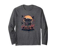 Peace Love Mayhem: Rebellious Harmony for Free Spirits Long Sleeve T-Shirt, Adult Unisex, Dark Heather Grey, L