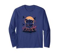 Peace Love Mayhem: Rebellious Harmony for Free Spirits Long Sleeve T-Shirt, Adult Unisex, Navy, L