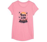 Peace Love Mayhem: Rebellious Harmony for Free Spirits T-Shirt, Girls, Pink, Small