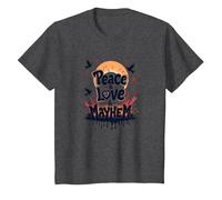 Peace Love Mayhem: Rebellious Harmony for Free Spirits T-Shirt, Kids, Dark Heather Grey, 12 Years