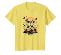 Peace Love Mayhem: Rebellious Harmony for Free Spirits T-Shirt, Kids, Lemon, 12 Years