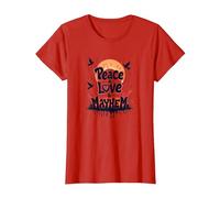 Peace Love Mayhem: Rebellious Harmony for Free Spirits T-Shirt, Women, Red, M