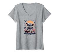Peace Love Mayhem: Rebellious Harmony for Free Spirits V-Neck T-Shirt, Women, Heather Grey, M
