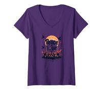 Peace Love Mayhem: Rebellious Harmony for Free Spirits V-Neck T-Shirt, Women, Purple, M