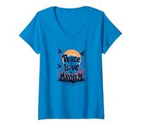 Peace Love Mayhem: Rebellious Harmony for Free Spirits V-Neck T-Shirt, Women, Sapphire, S