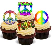 Peace & Love Mix - 12 Edible Stand Up Premium Wafer Cake Toppers
