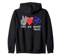 Peace Love Monster Trucks Peace Sign Heart Monster Truck Zip Hoodie