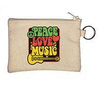 Peace Love Music Rasta Guitar Key Chain Coin Purse Beige