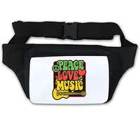 Peace Love Music Rasta Guitar Waist Bag Fanny Pack White