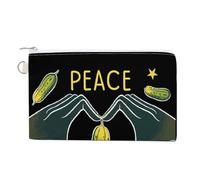 Peace Love Pickles Custom Canvas Coin Purse Change Wallet Bag Small Makeup Bags for Men Women 7.5 X 4.6 Inch