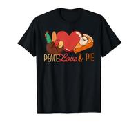 Peace Love Pie Funny Thanksgiving Day Heart Pilgrim Turkey Value Graphic T-Shirt, Men, Black, XL