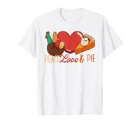 Peace Love Pie Funny Thanksgiving Day Heart Pilgrim Turkey Value Graphic T-Shirt, Men, White, XL
