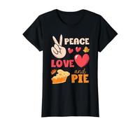 Peace Love Pie Funny Thanksgiving Day Heart Pilgrim Turkey Value Graphic T-Shirt, Women, Black, L