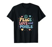 Peace Love Pixel Color Gaming eSports Design Rainbow Pastel T-Shirt