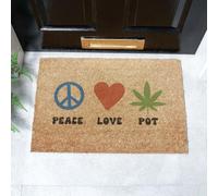 Peace Love Pot Doormat (60 x 40cm) Artsy Mats Brown 40cm x 60cm