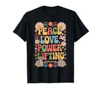 Peace Love Powerlifting 60s 70s Hippie Retro Powerlifter T-Shirt
