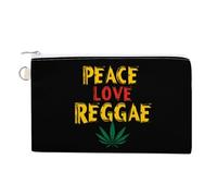 Peace Love Reggae Small Canvas Coin Purse Change Zippered Pouch Wallet Organizer Bags 7.4 X 4.6 Inch