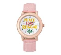Peace Love Reggae Women's Wrist Watch Fashion Alloy Quartz Watch with Strap Easy to Read