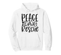 Peace Love Rescue Paw Print Statement for Dog Lovers Pullover Hoodie