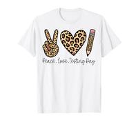 Peace Love Testing Day Pencil Leopard Test Day Teacher T-Shirt
