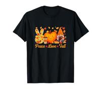Peace Love Thanksgiving Gnome Fall Leaves Pumpkin Cute Heart T-Shirt
