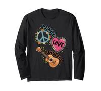Peace Love Ukulele Retro Hippie Floral Vintage Music Lover Long Sleeve T-Shirt