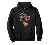 Peace Love Ukulele Retro Hippie Floral Vintage Music Lover Pullover Hoodie