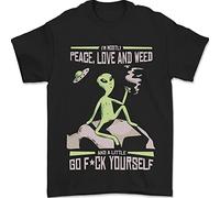 Peace Love Weed Mens T-Shirt 100% Cotton Black L