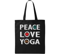 Peace Love Yoga Heart Lotus Meditation Graphic Natural Ecological Cotton Tote Bag Black