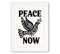 Peace Now Typography Framed Wall Art Print A3 (42×29.7cm) White, Wall Decor for Living Room, Bedroom, Office & Home, Ready to Hang, Art Gift