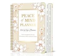 Peace of Mind Planner, Spiral End of Life Planner with Tabs for Senior, Guided Estate Planning Organizer for Final Arrangements & Important Affairs, 7.9"x10.4", Flower