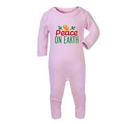 Peace on Earth [BCX] Baby Romper Jumpsuit with feet, 3-6 Months, Pastel Pink
