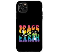 Peace on Earth, Hand Signs, Wavy Bubble Text, Rainbow Colors Case for iPhone 11 Pro Max
